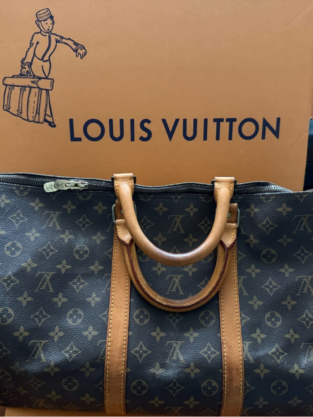 Louis Vuitton Monogram Canvas Satchel in Brown and Tan Keepall 55